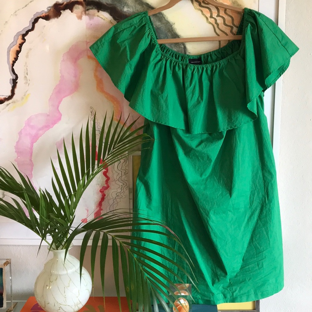 Who What Wear Green Off the Shoulder Dress